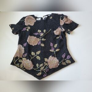 VNTG Andretta Donatello Silk Beaded Blouse Large Black